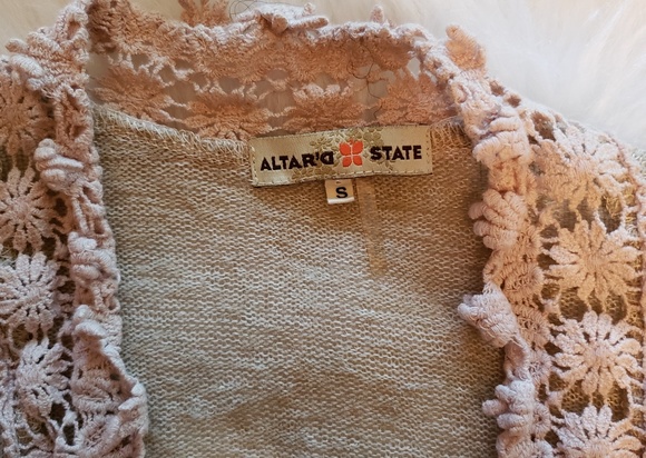 Altar'd State Small Oatmeal Crochet Trim Cardigan - Picture 2 of 7